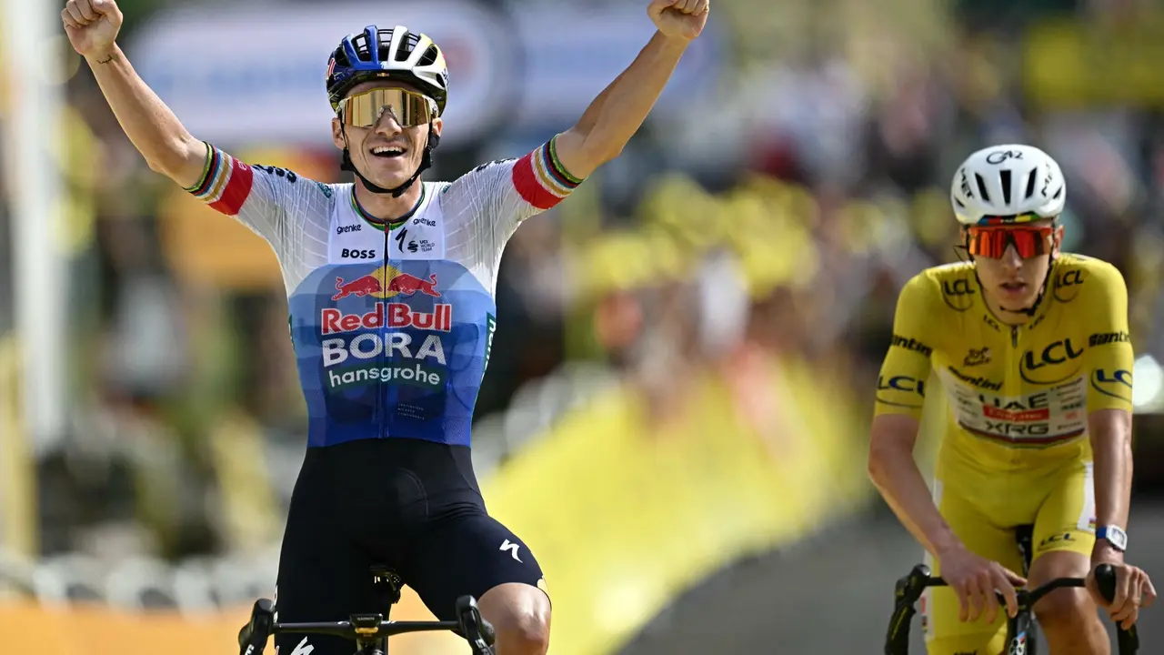 Remco Evenepoel gana en Plateau de Solaison a Tadej Pogacar